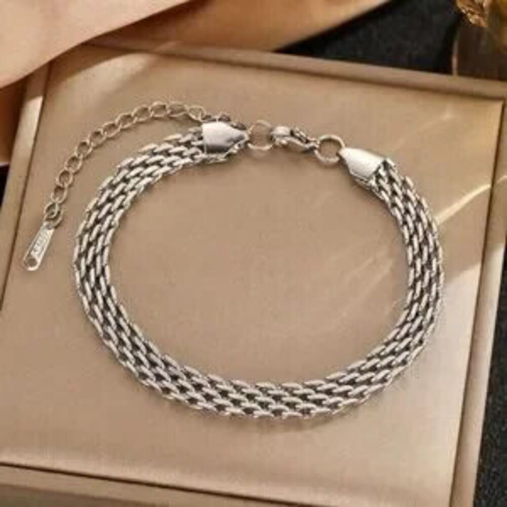 Silver Plated Stainless Steel Mesh Chain Bracelet